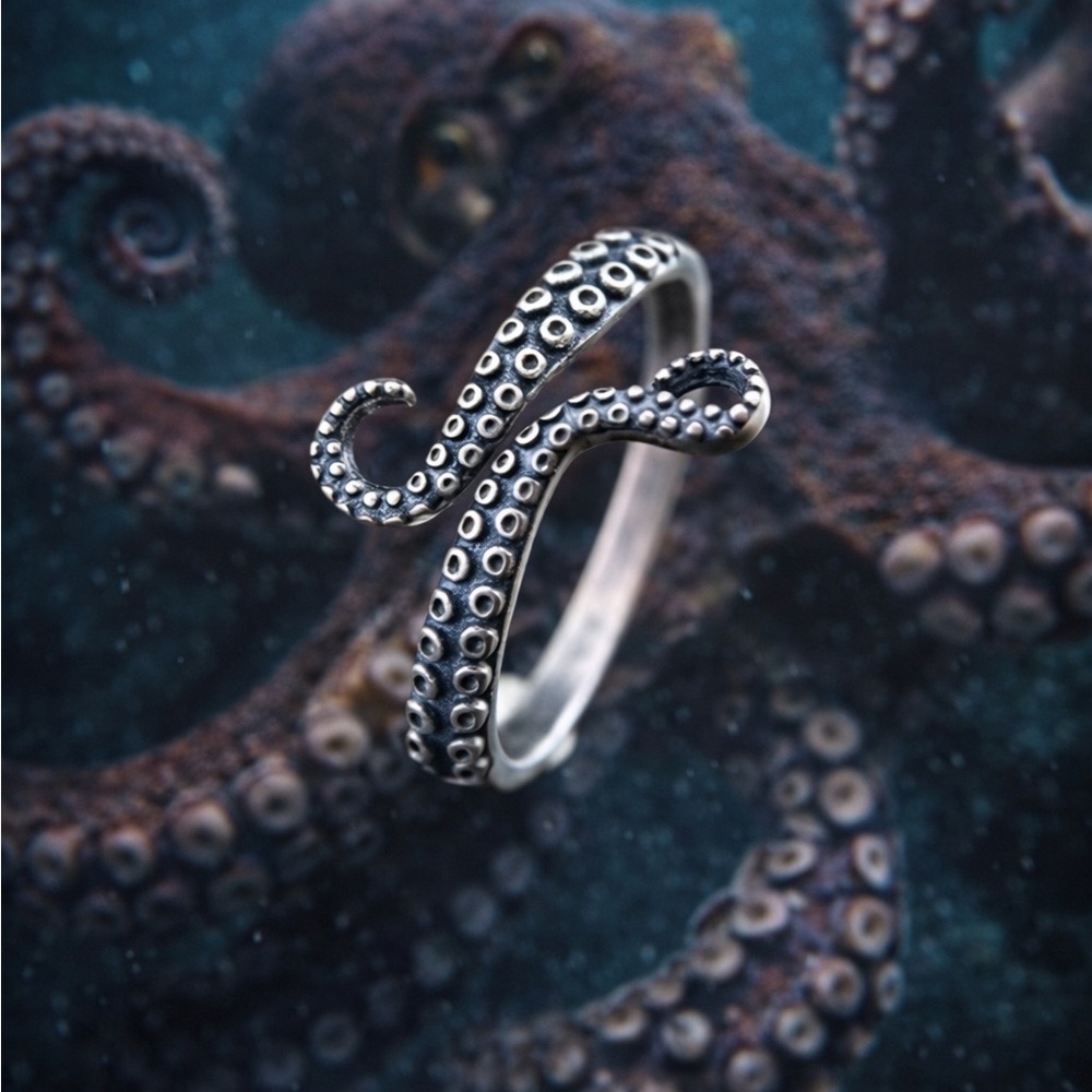 Silver Octopus Tentacle Adjustable Ring